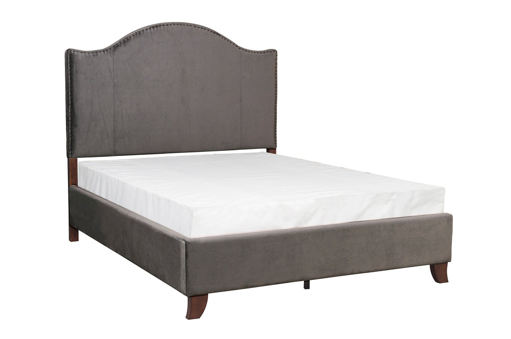 English Elm Modern Carlow Queen Bed Velvet Upholstered Camelback Headboard with Nailhead Trim and Solid Wood Frame Gray 85.25 L x 12.75 W x 11 H B011S00881
