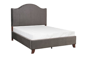 English Elm Modern Carlow Queen Bed Velvet Upholstered Camelback Headboard with Nailhead Trim and Solid Wood Frame Gray 85.25 L x 12.75 W x 11 H B011S00881