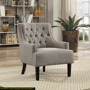 English Elm Modern Tufted Back Accent Chair with Antique Walnut Solid Wood Frame and Padded Contoured Seat taupe 29.75 L x 30.25 W x 27 H B011P182656