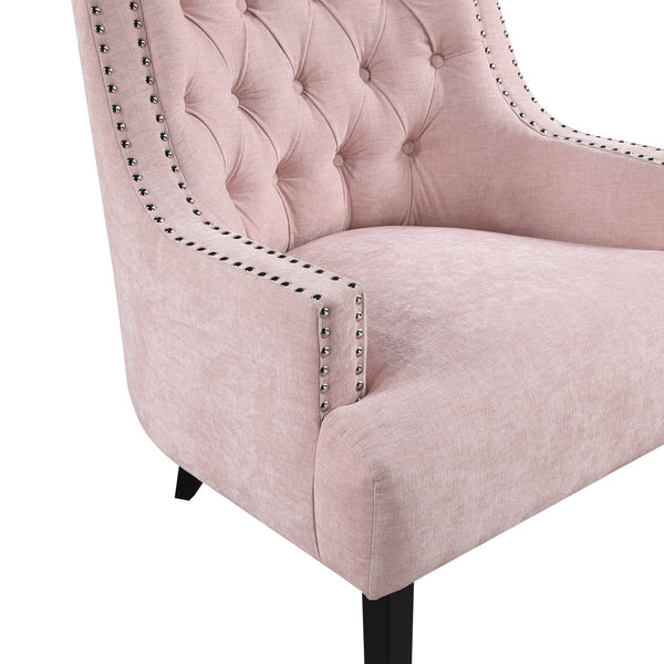 English Elm Modern Tufted Back Accent Chair with Antique Walnut Solid Wood Frame and Padded Contoured Seat Pink 29.75 L x 30.25 W x 27 H B011P182661