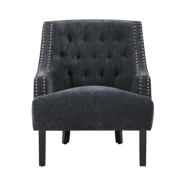 English Elm Modern Tufted Back Accent Chair with Antique Walnut Solid Wood Frame and Padded Contoured Seat Black 29.75 L x 30.25 W x 27 H B011P182658