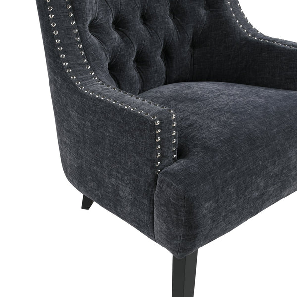 English Elm Modern Tufted Back Accent Chair with Antique Walnut Solid Wood Frame and Padded Contoured Seat Black 29.75 L x 30.25 W x 27 H B011P182658