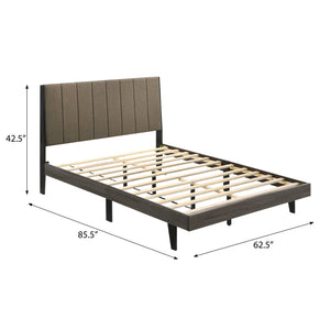 English Elm Brown Upholstered Queen Bed with Weathered Grey Frame, Rustic Platform Design, 12-Slat Support for Cooler Sleep B062P181288