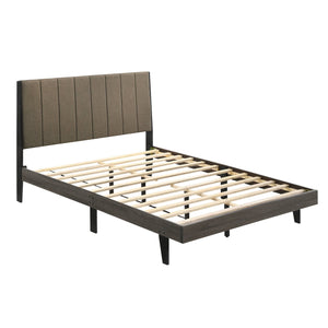 English Elm Brown Upholstered Queen Bed with Weathered Grey Frame, Rustic Platform Design, 12-Slat Support for Cooler Sleep B062P181288