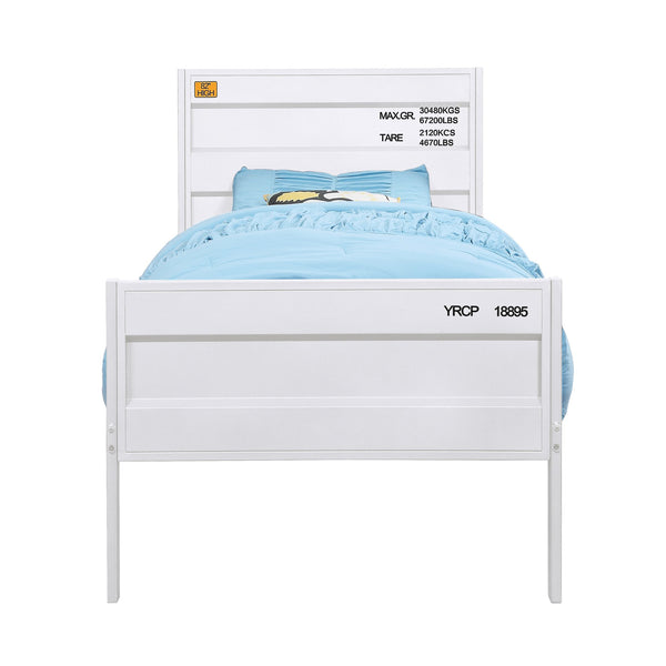 English Elm White Cargo Container Platform Bed Full Metal Frame Industrial Minimalist Design No Box Spring Needed, Sleek White Finish, Recessed Panels, B062P181286
