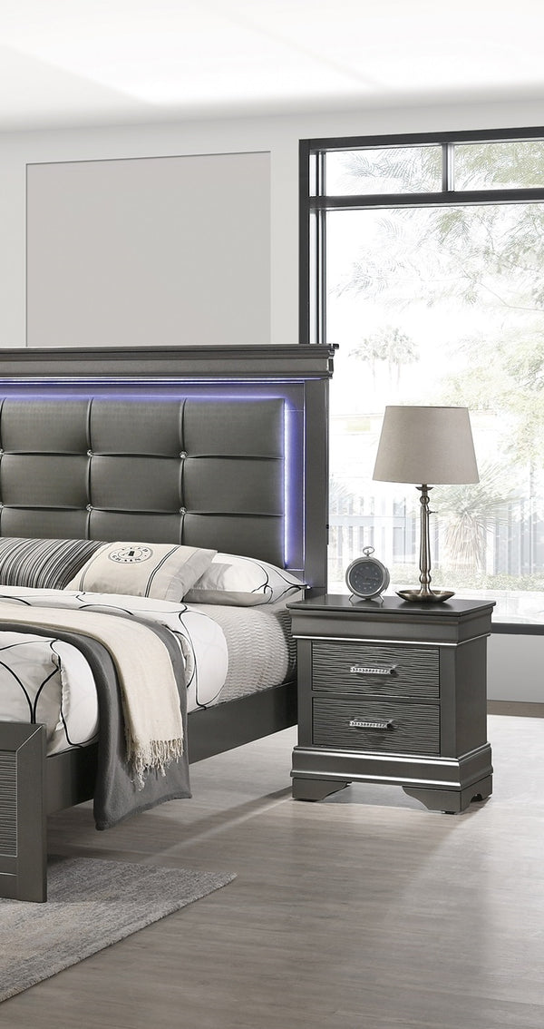 English Elm Modern Grey Curved Transitional Nightstand with 2 Spacious Drawers, Sleek Handles, 21" x 16" x 24" H B011P182672