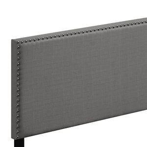 English Elm Light Light Grey Queen Panel Bed Plush Upholstered Headboard with Nailhead Trim, Sturdy Wood Legs, Cozy Retreat for Restful Nights B062P181284