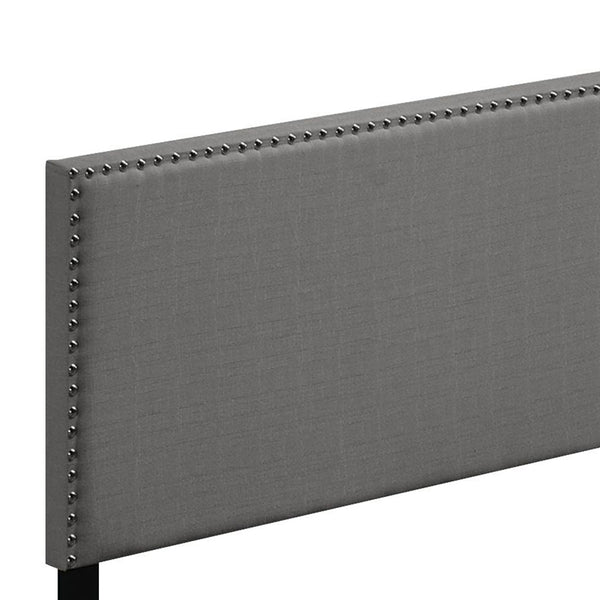 English Elm Light Light Grey Queen Panel Bed Plush Upholstered Headboard with Nailhead Trim, Sturdy Wood Legs, Cozy Retreat for Restful Nights B062P181284