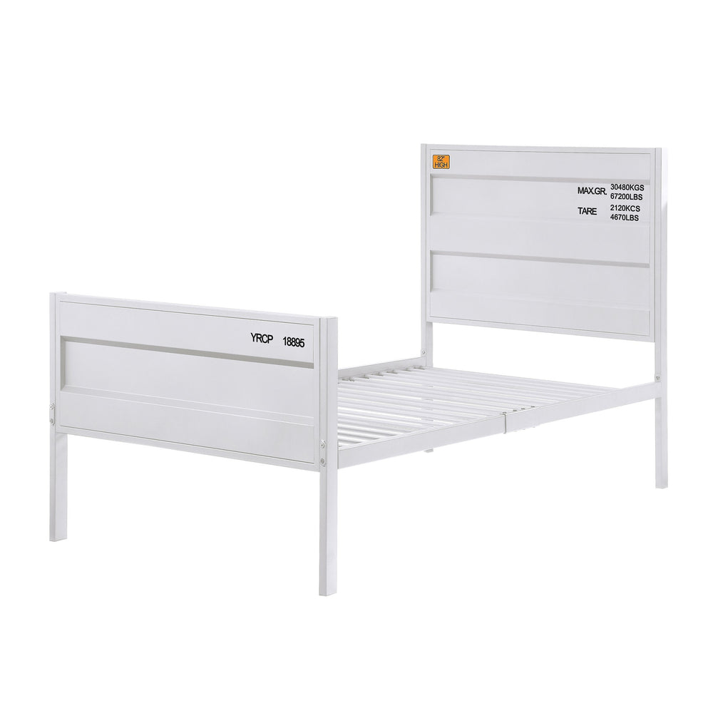 English Elm White Cargo Container Platform Bed Full Metal Frame Industrial Minimalist Design No Box Spring Needed, Sleek White Finish, Recessed Panels, B062P181286
