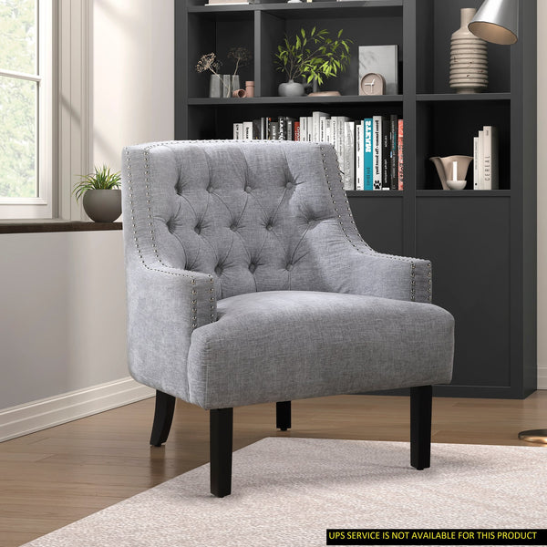 English Elm Modern Tufted Back Accent Chair with Antique Walnut Solid Wood Frame and Padded Contoured Seat Gray 29.75 L x 30.25 W x 27 H B011P182660