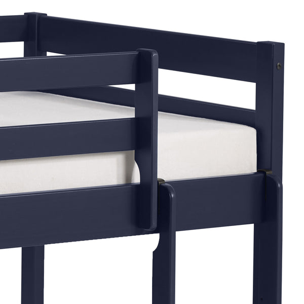 English Elm Navy Twin Loft Bed with Reversible Ladder, Space-Saving Wood Frame, Safety Guardrail for Kids Ages 6+ B062P181276