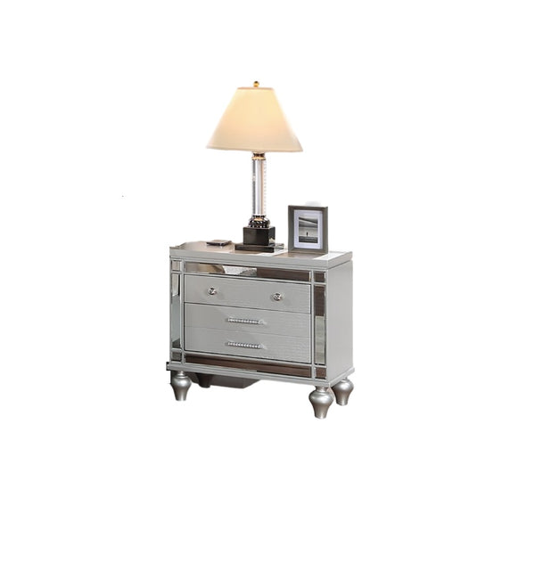 English Elm Classic Luxury Look Nightstand with Wireless Charging, Mirrored Frame, Diamond Drawer Design, Spacious Storage Cream 21 L x 25 W x 30 H B011P182674