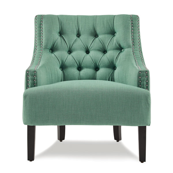 English Elm Modern Tufted Back Accent Chair with Antique Walnut Solid Wood Frame and Padded Contoured Seat Teal 29.75 L x 30.25 W x 27 H B011P182655
