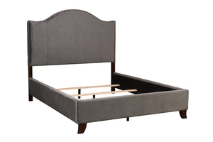 English Elm Modern Carlow Queen Bed Velvet Upholstered Camelback Headboard with Nailhead Trim and Solid Wood Frame Gray 85.25 L x 12.75 W x 11 H B011S00881