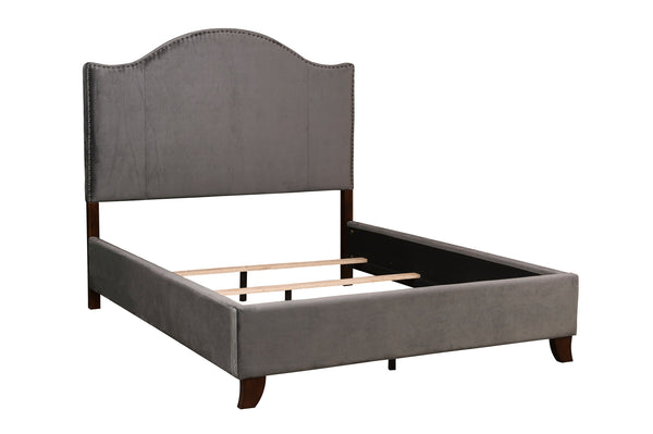 English Elm Modern Carlow Queen Bed Velvet Upholstered Camelback Headboard with Nailhead Trim and Solid Wood Frame Gray 85.25 L x 12.75 W x 11 H B011S00881