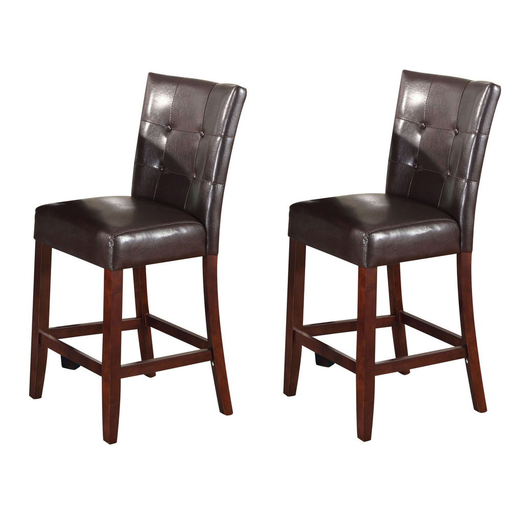 English Elm Espresso Counter Height Stools Set of 2 — Button-Tufted Faux Leather Seats with Walnut Tapered Legs B062P181290