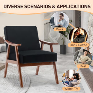 English Elm Mid-century Modern Wingback Accent Chair Solid Rubberwood Frame Tech Cloth Upholstery W2200P151518
