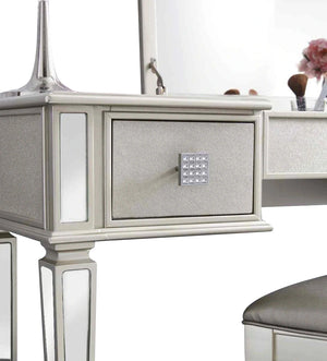English Elm Mirrored Vanity Desk with Drawers, Silver Flip-Up Makeup Table Set with Stool, Crystal Knobs, Storage W2170140324