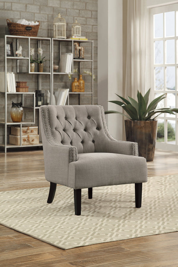 English Elm Modern Tufted Back Accent Chair with Antique Walnut Solid Wood Frame and Padded Contoured Seat taupe 29.75 L x 30.25 W x 27 H B011P182656
