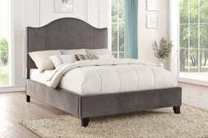 English Elm Modern Carlow Queen Bed Velvet Upholstered Camelback Headboard with Nailhead Trim and Solid Wood Frame Gray 85.25 L x 12.75 W x 11 H B011S00881