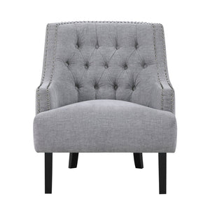 English Elm Modern Tufted Back Accent Chair with Antique Walnut Solid Wood Frame and Padded Contoured Seat Gray 29.75 L x 30.25 W x 27 H B011P182660