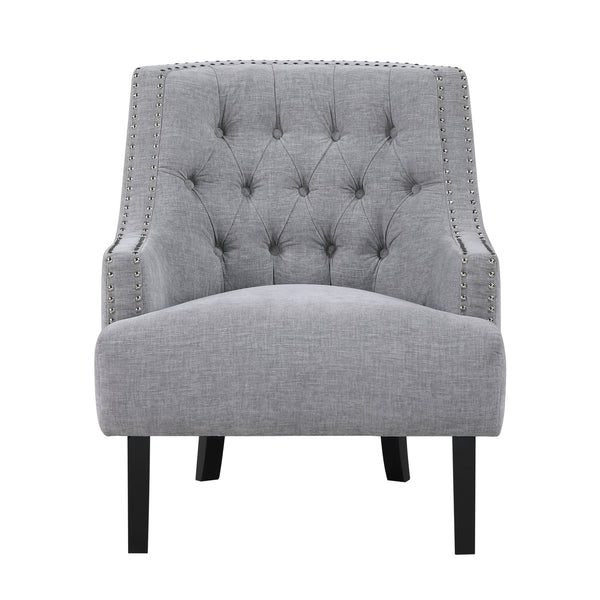 English Elm Modern Tufted Back Accent Chair with Antique Walnut Solid Wood Frame and Padded Contoured Seat Gray 29.75 L x 30.25 W x 27 H B011P182660