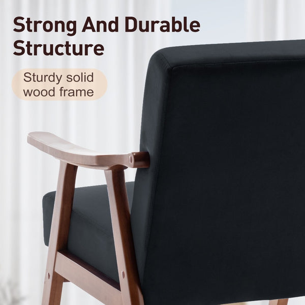 English Elm Mid-century Modern Wingback Accent Chair Solid Rubberwood Frame Tech Cloth Upholstery W2200P151518