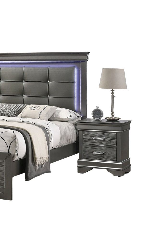 English Elm Modern Grey Curved Transitional Nightstand with 2 Spacious Drawers, Sleek Handles, 21" x 16" x 24" H B011P182672