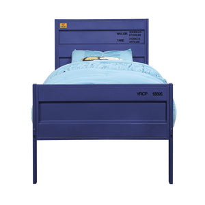 English Elm Blue Metal Platform Bed with Cargo Container Style Headboard, 21-Slat Support, Modern Low-Profile Design B062P181287