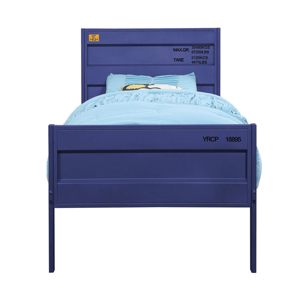 English Elm Blue Metal Platform Bed with Cargo Container Style Headboard, 21-Slat Support, Modern Low-Profile Design B062P181287