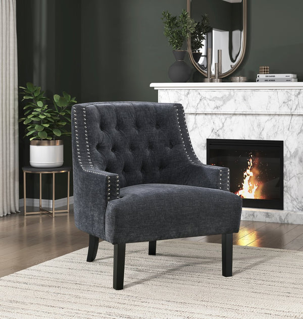 English Elm Modern Tufted Back Accent Chair with Antique Walnut Solid Wood Frame and Padded Contoured Seat Black 29.75 L x 30.25 W x 27 H B011P182658