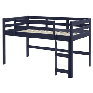 English Elm Navy Twin Loft Bed with Reversible Ladder, Space-Saving Wood Frame, Safety Guardrail for Kids Ages 6+ B062P181276