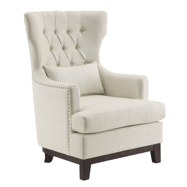 English Elm Button Tufted Wingback Accent Chair Nailhead Trim Woven Fabric Traditional Living Room B011P182649