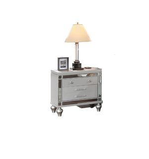 English Elm Classic Luxury Look Nightstand with Wireless Charging, Mirrored Frame, Diamond Drawer Design, Spacious Storage Cream 21 L x 25 W x 30 H B011P182674