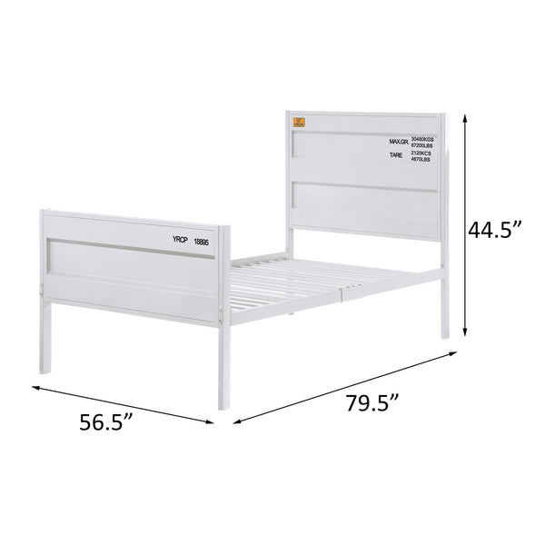 English Elm White Cargo Container Platform Bed Full Metal Frame Industrial Minimalist Design No Box Spring Needed, Sleek White Finish, Recessed Panels, B062P181286