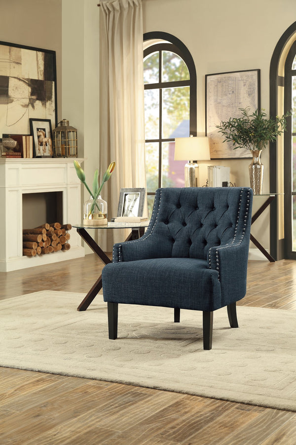 English Elm Modern Tufted Back Accent Chair with Antique Walnut Solid Wood Frame and Padded Contoured Seat Indigo 29.75 L x 30.25 W x 27 H B011P182653