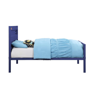 English Elm Blue Metal Platform Bed with Cargo Container Style Headboard, 21-Slat Support, Modern Low-Profile Design B062P181287
