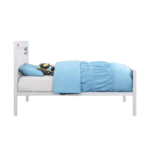 English Elm White Cargo Container Platform Bed Full Metal Frame Industrial Minimalist Design No Box Spring Needed, Sleek White Finish, Recessed Panels, B062P181286