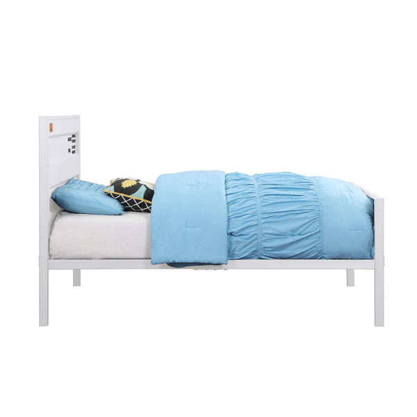 English Elm White Cargo Container Platform Bed Full Metal Frame Industrial Minimalist Design No Box Spring Needed, Sleek White Finish, Recessed Panels, B062P181286