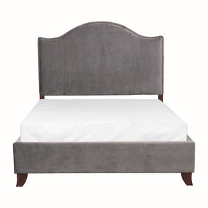 English Elm Modern Carlow Queen Bed Velvet Upholstered Camelback Headboard with Nailhead Trim and Solid Wood Frame Gray 85.25 L x 12.75 W x 11 H B011S00881