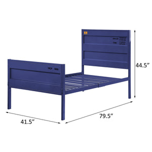 English Elm Blue Metal Platform Bed with Cargo Container Style Headboard, 21-Slat Support, Modern Low-Profile Design B062P181287
