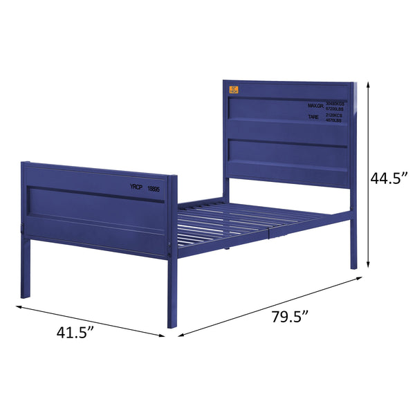 English Elm Blue Metal Platform Bed with Cargo Container Style Headboard, 21-Slat Support, Modern Low-Profile Design B062P181287