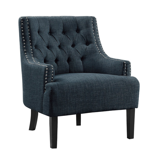 English Elm Modern Tufted Back Accent Chair with Antique Walnut Solid Wood Frame and Padded Contoured Seat Indigo 29.75 L x 30.25 W x 27 H B011P182653