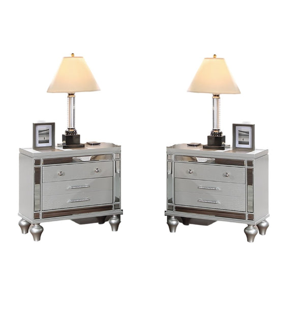 English Elm Classic Luxury Look Nightstand with Wireless Charging, Mirrored Frame, Diamond Drawer Design, Spacious Storage Cream 21 L x 25 W x 30 H B011P182674