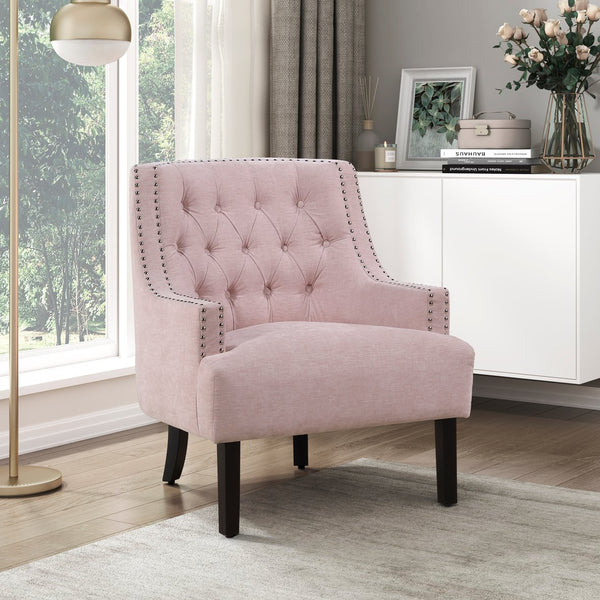 English Elm Modern Tufted Back Accent Chair with Antique Walnut Solid Wood Frame and Padded Contoured Seat Pink 29.75 L x 30.25 W x 27 H B011P182661