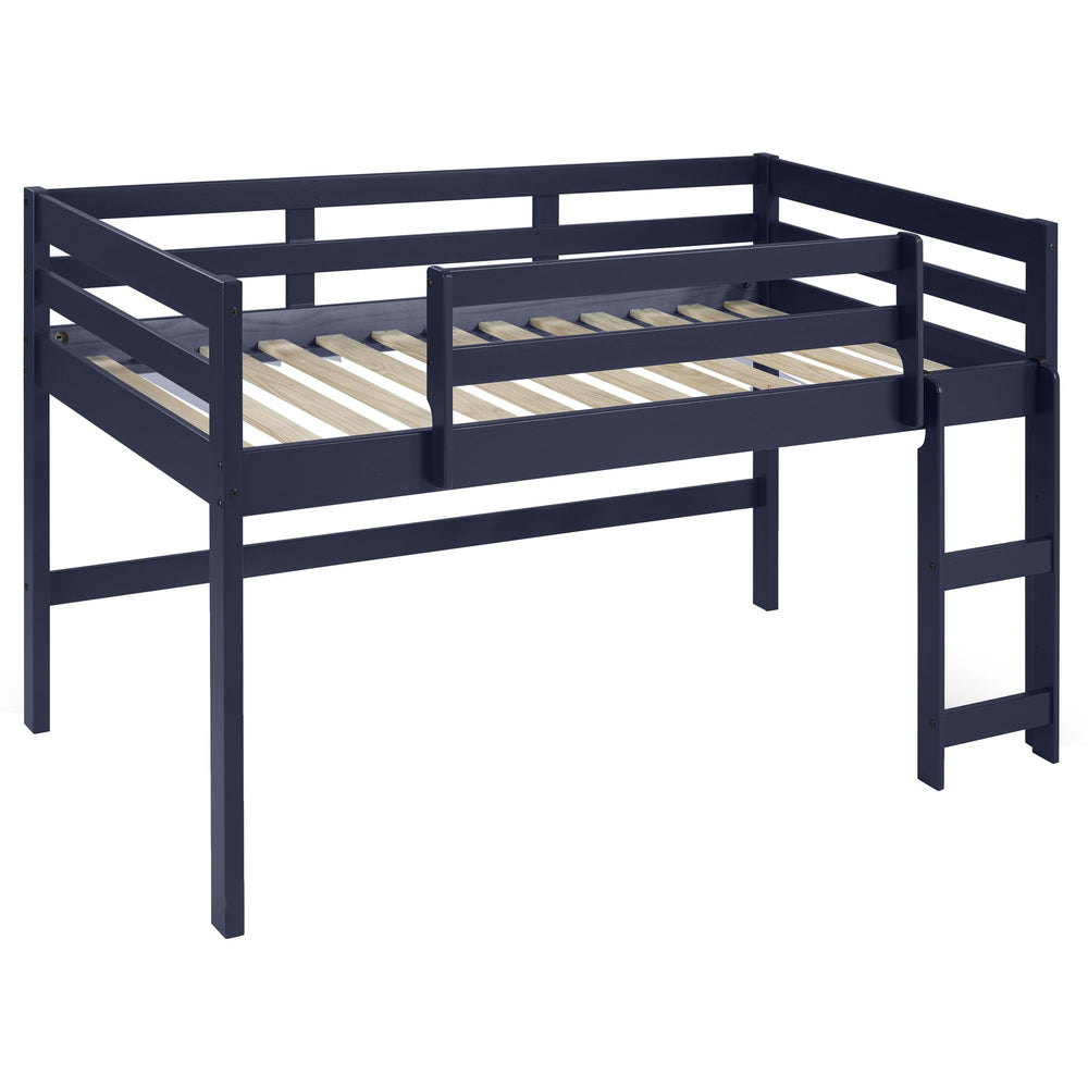 English Elm Navy Twin Loft Bed with Reversible Ladder, Space-Saving Wood Frame, Safety Guardrail for Kids Ages 6+ B062P181276