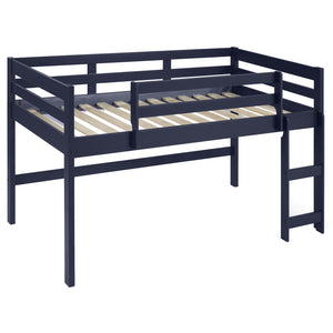English Elm Navy Twin Loft Bed with Reversible Ladder, Space-Saving Wood Frame, Safety Guardrail for Kids Ages 6+ B062P181276