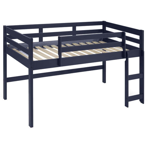English Elm Navy Twin Loft Bed with Reversible Ladder, Space-Saving Wood Frame, Safety Guardrail for Kids Ages 6+ B062P181276
