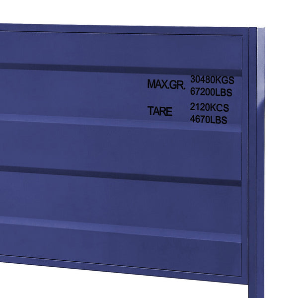 English Elm Blue Metal Platform Bed with Cargo Container Style Headboard, 21-Slat Support, Modern Low-Profile Design B062P181287