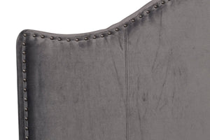 English Elm Modern Carlow Queen Bed Velvet Upholstered Camelback Headboard with Nailhead Trim and Solid Wood Frame Gray 85.25 L x 12.75 W x 11 H B011S00881